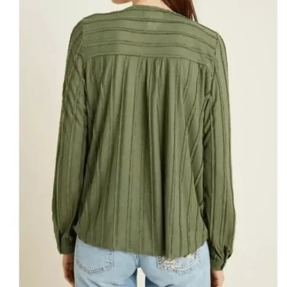 Mauve by Anthropologie Green Textured Wrap Audre Top with Button - Picture 3 of 8